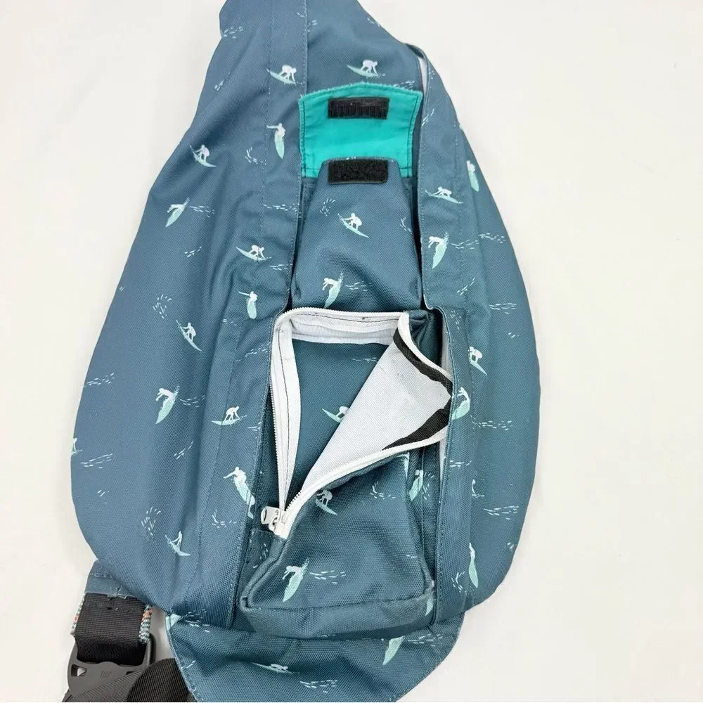 KAVU Green White Nylon Surfer Graphic Rope Strap Nylon Sling Bag